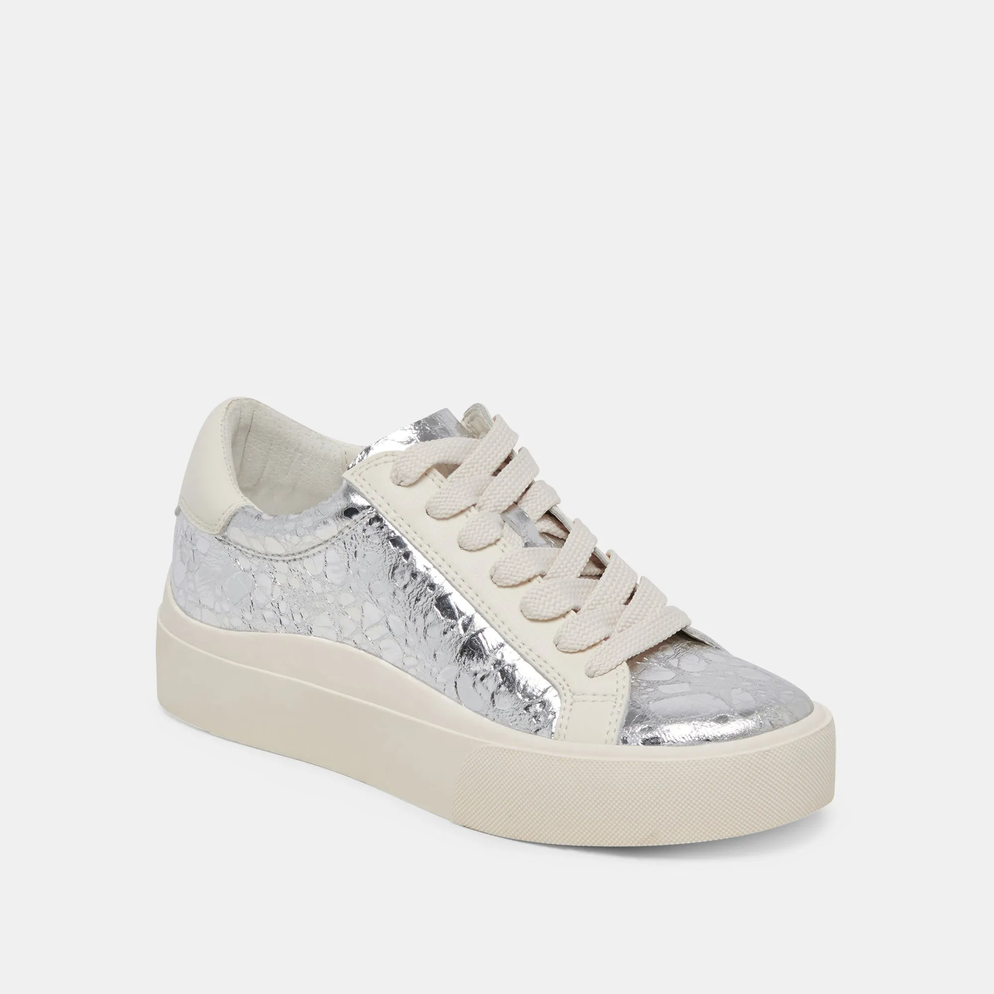 Dolce Vita Zayn 360 Sneakers in Silver Distressed Leather