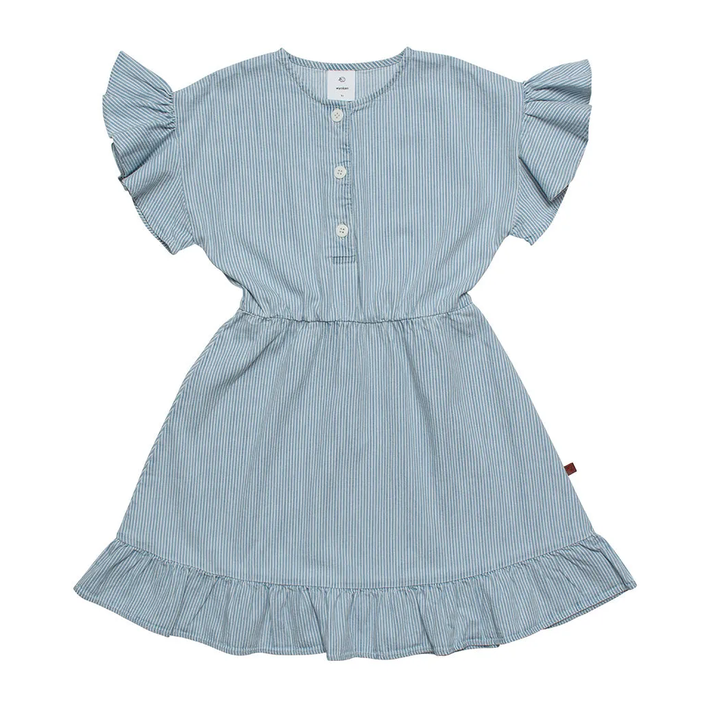 Dress Frill Drop Sleeve Hickory Stripe