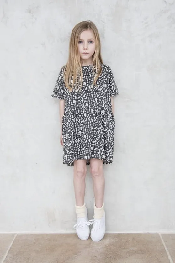 Dress Gather Spotted Charcoal
