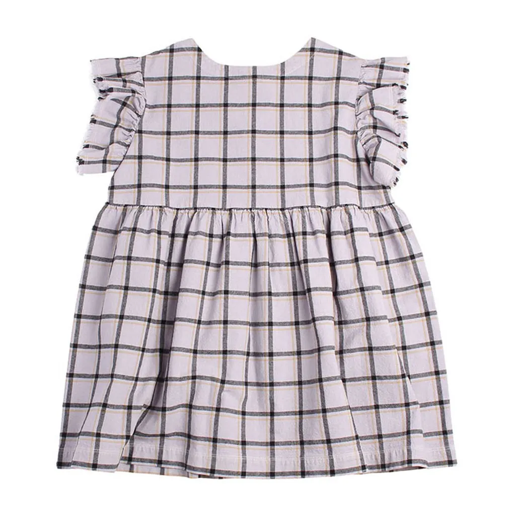 Dress Gather Trim Sunset Check