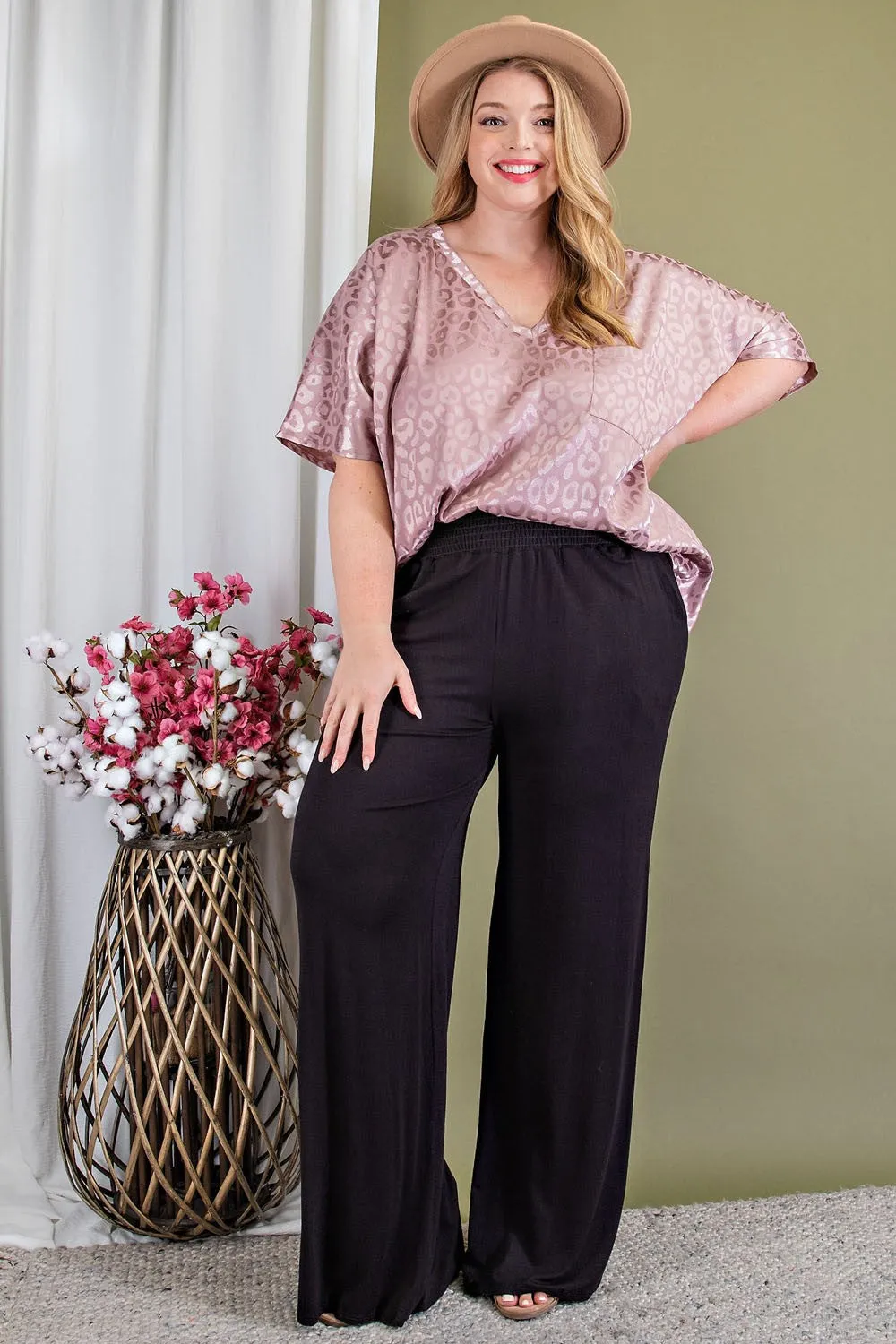 ee:some Mauve Animal Print V Neck Flowy Blouse With Pocket Plus