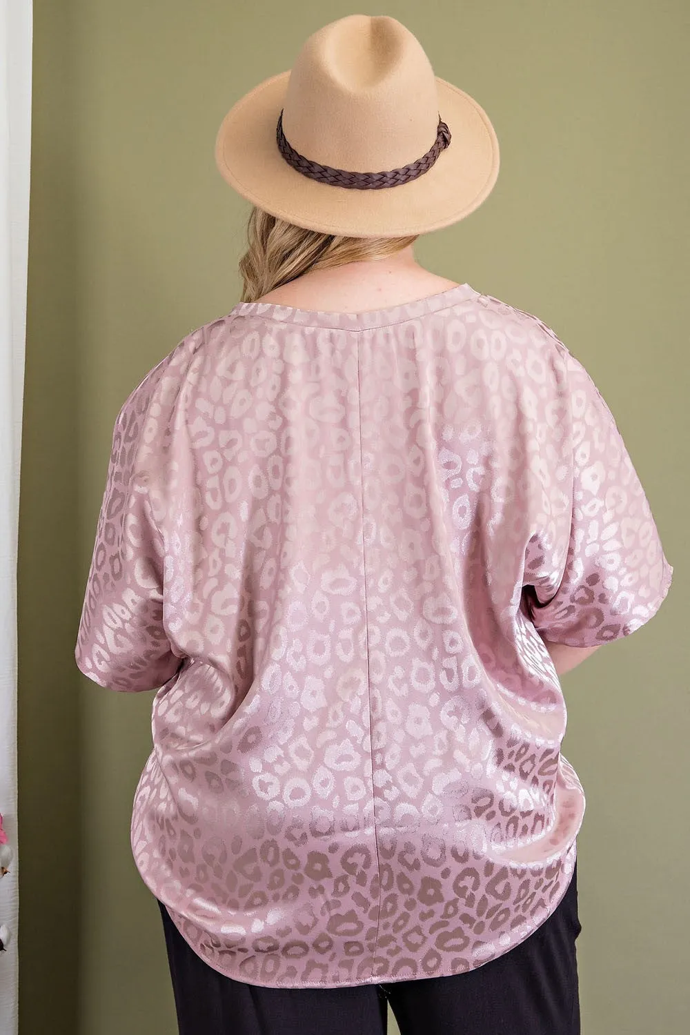 ee:some Mauve Animal Print V Neck Flowy Blouse With Pocket Plus
