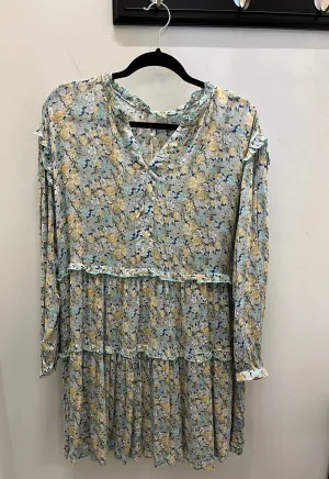 Elan Aqua Floral Print A-line Mini Dress