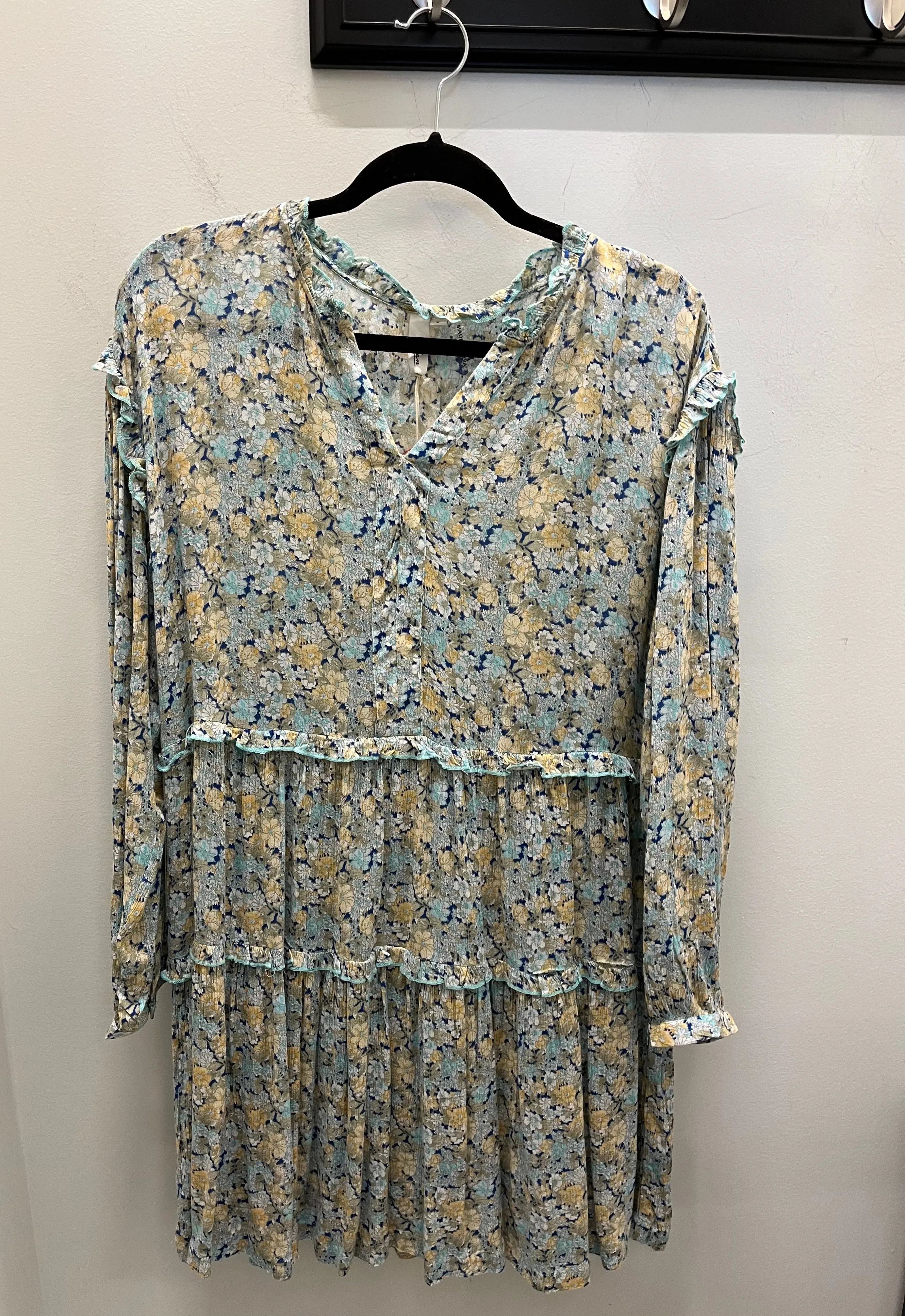 Elan Aqua Floral Print A-line Mini Dress