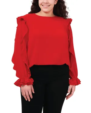 Eloise Ruffle Sleeve Top | LUMINOUS RED
