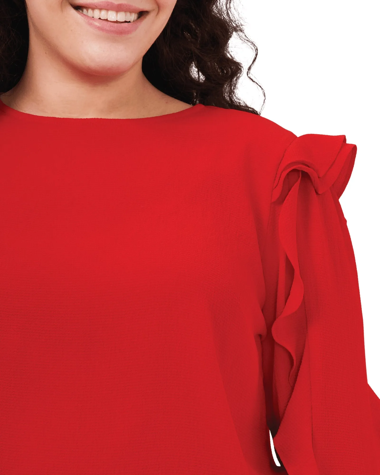 Eloise Ruffle Sleeve Top | LUMINOUS RED