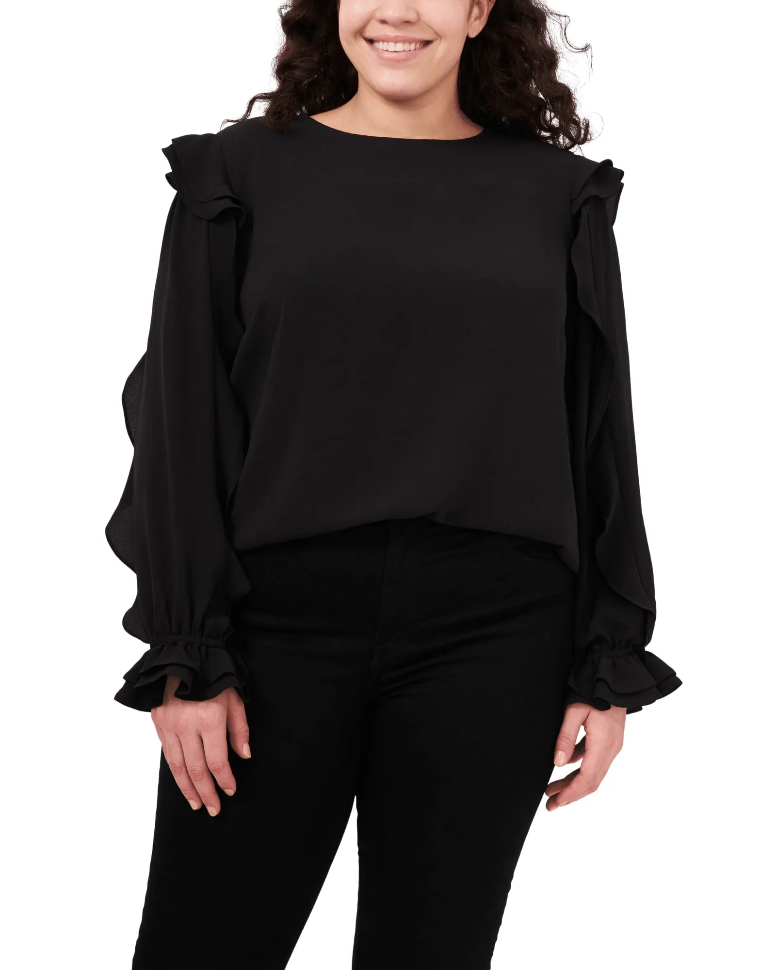 Eloise Ruffle Sleeve Top | RICH BLACK