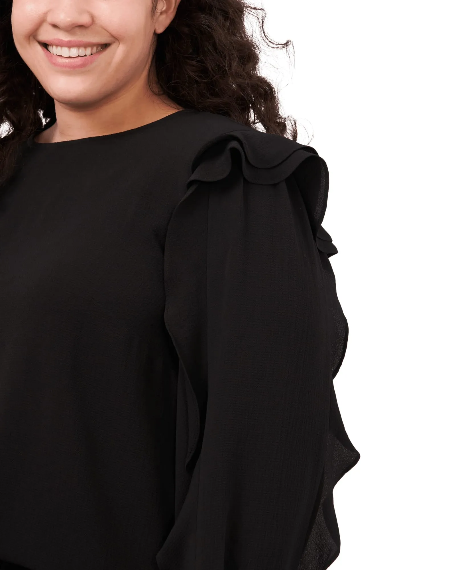 Eloise Ruffle Sleeve Top | RICH BLACK