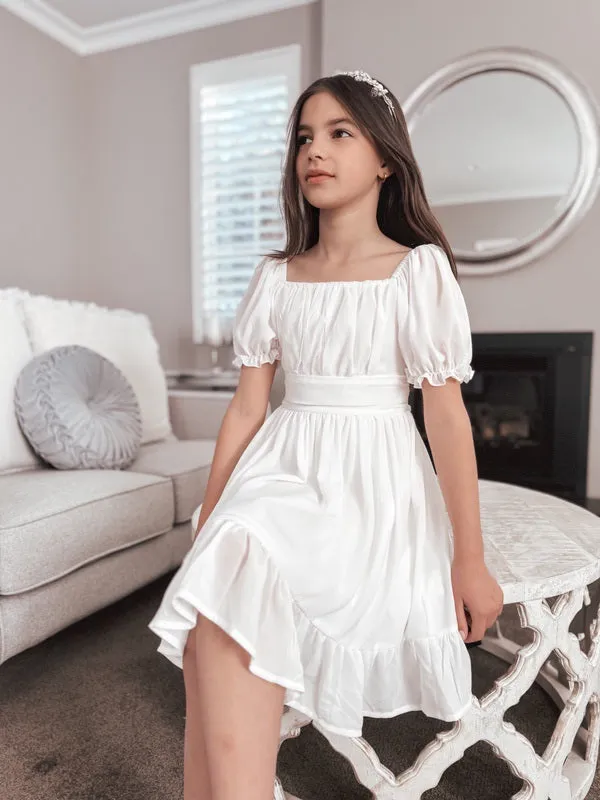 Emilia Girls White Dress - Knee Length