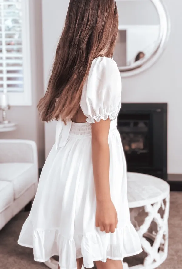 Emilia Girls White Dress - Knee Length