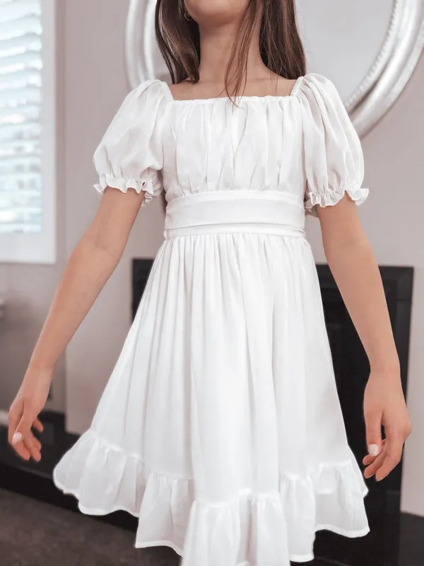 Emilia Girls White Dress - Knee Length