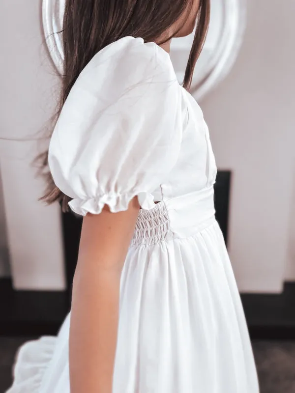 Emilia Girls White Dress - Knee Length