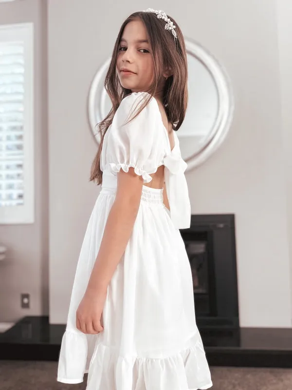 Emilia Girls White Dress - Knee Length