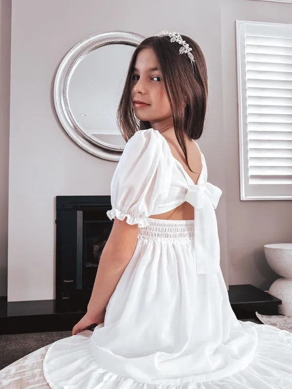 Emilia Girls White Dress - Knee Length