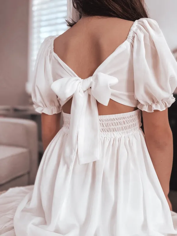 Emilia Girls White Dress - Knee Length