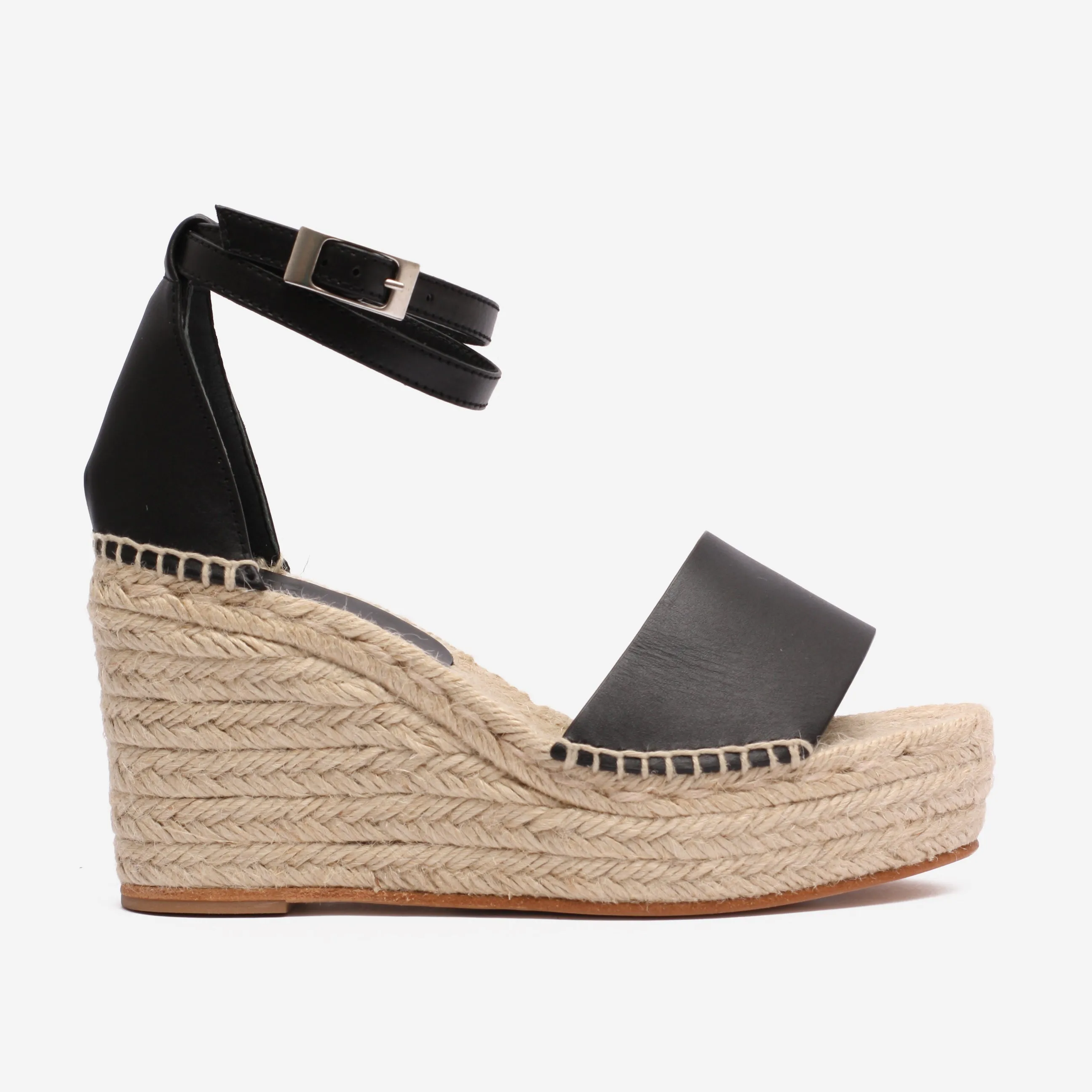 Espadrilles Women Wedge Totem Black Napa Genuine Leather