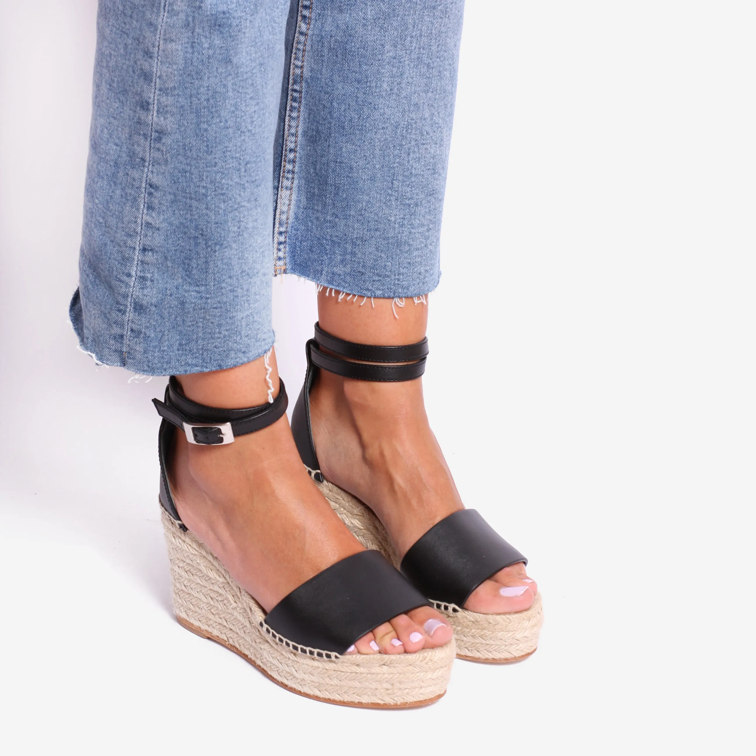 Espadrilles Women Wedge Totem Black Napa Genuine Leather
