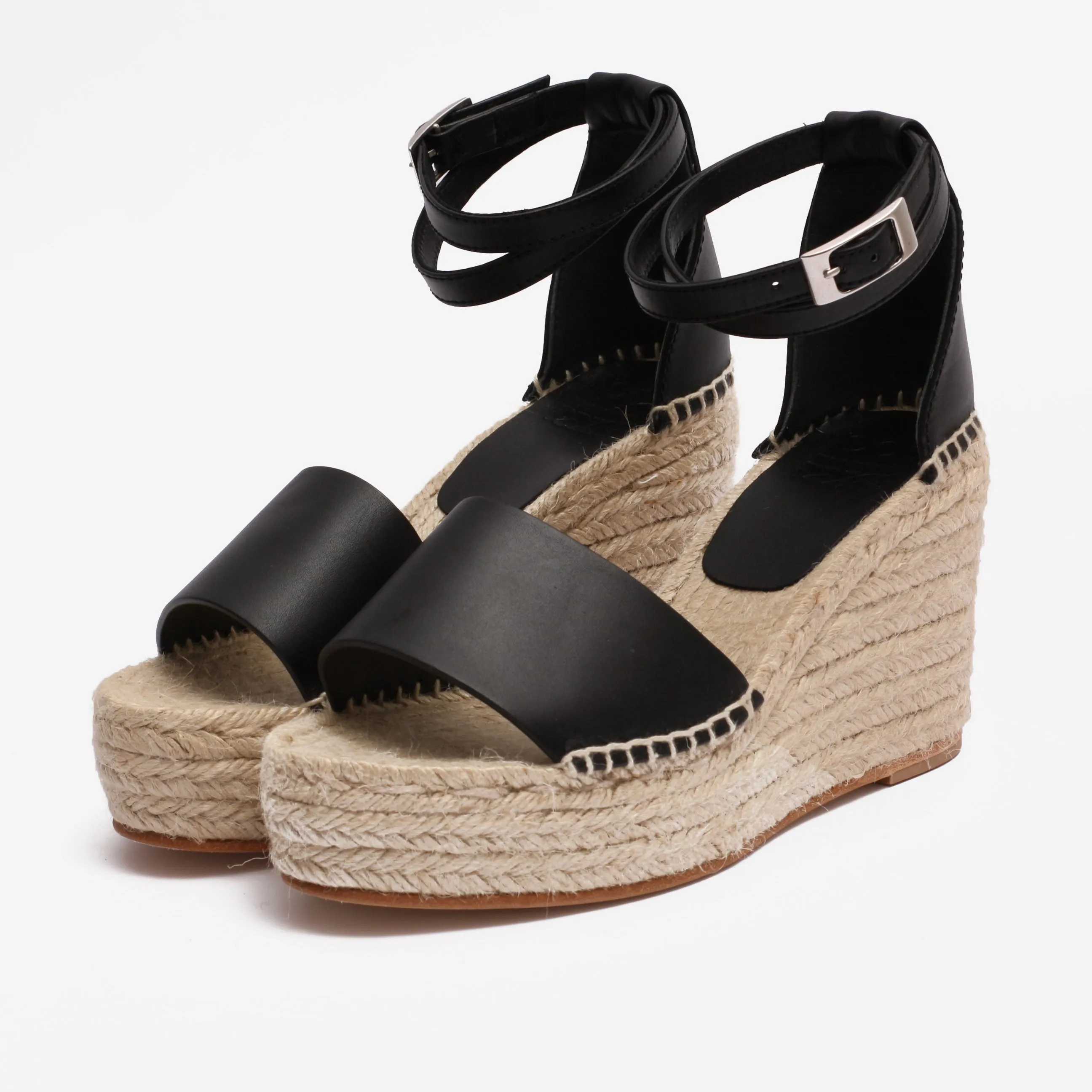 Espadrilles Women Wedge Totem Black Napa Genuine Leather