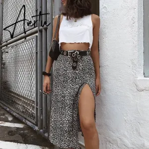 Fashion Skirt Women Cross-Border Women's Leopard Print Skirts Women High Waist Elastic Split midi A- line Skirt Streetwear
