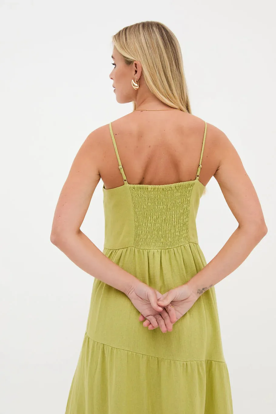 Fika Blossom Asymmetrical Green Midi Dress