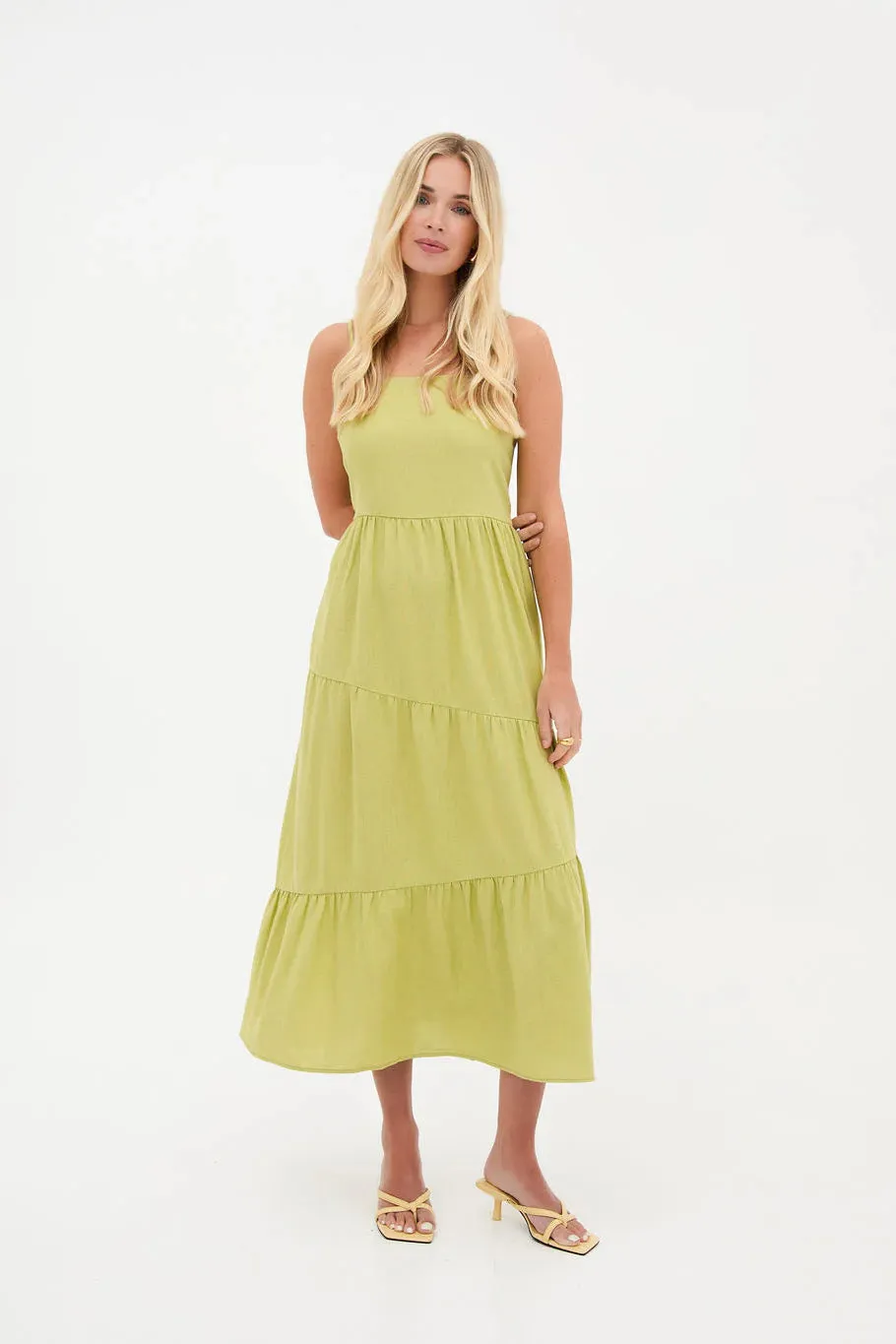 Fika Blossom Asymmetrical Green Midi Dress