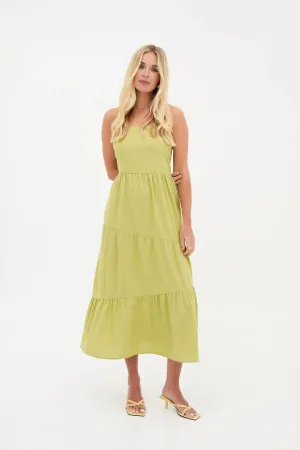 Fika Blossom Asymmetrical Green Midi Dress