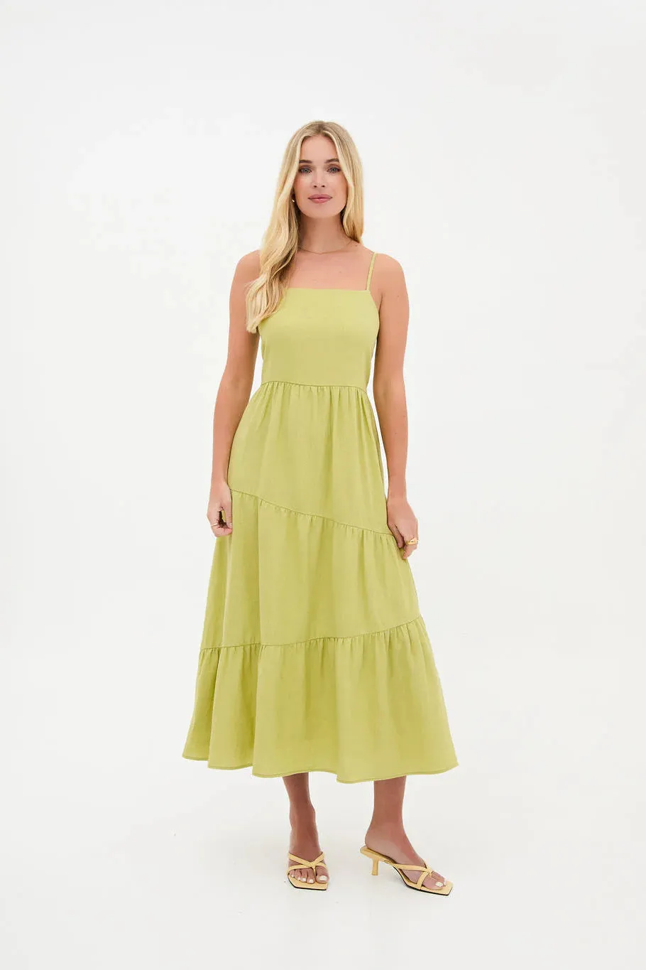 Fika Blossom Asymmetrical Green Midi Dress