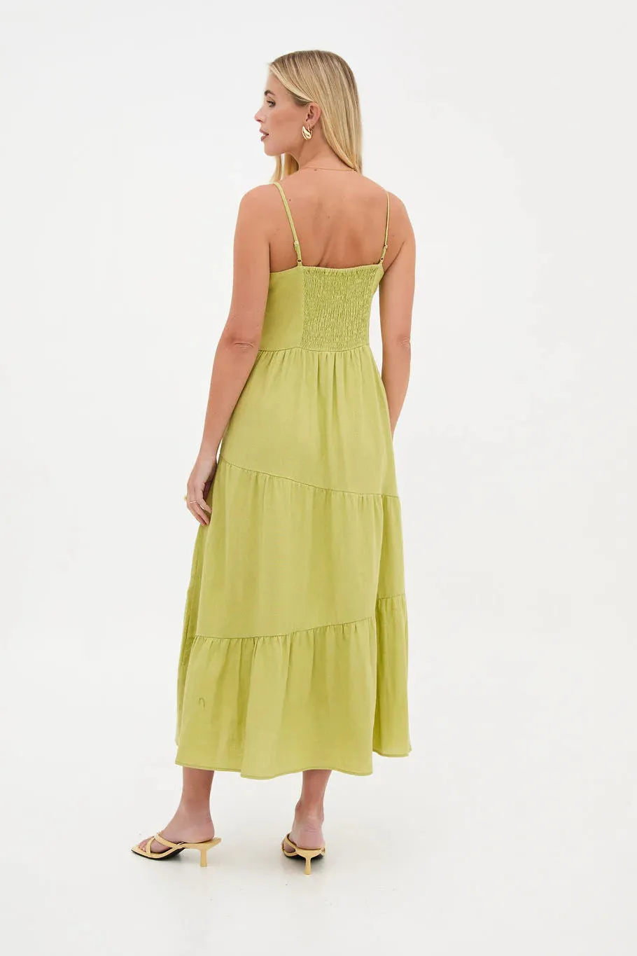 Fika Blossom Asymmetrical Green Midi Dress