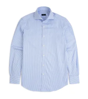 Finamore Milano Eduardo 120 Double Twist Cotton Formal Shirt: Blue Stripe