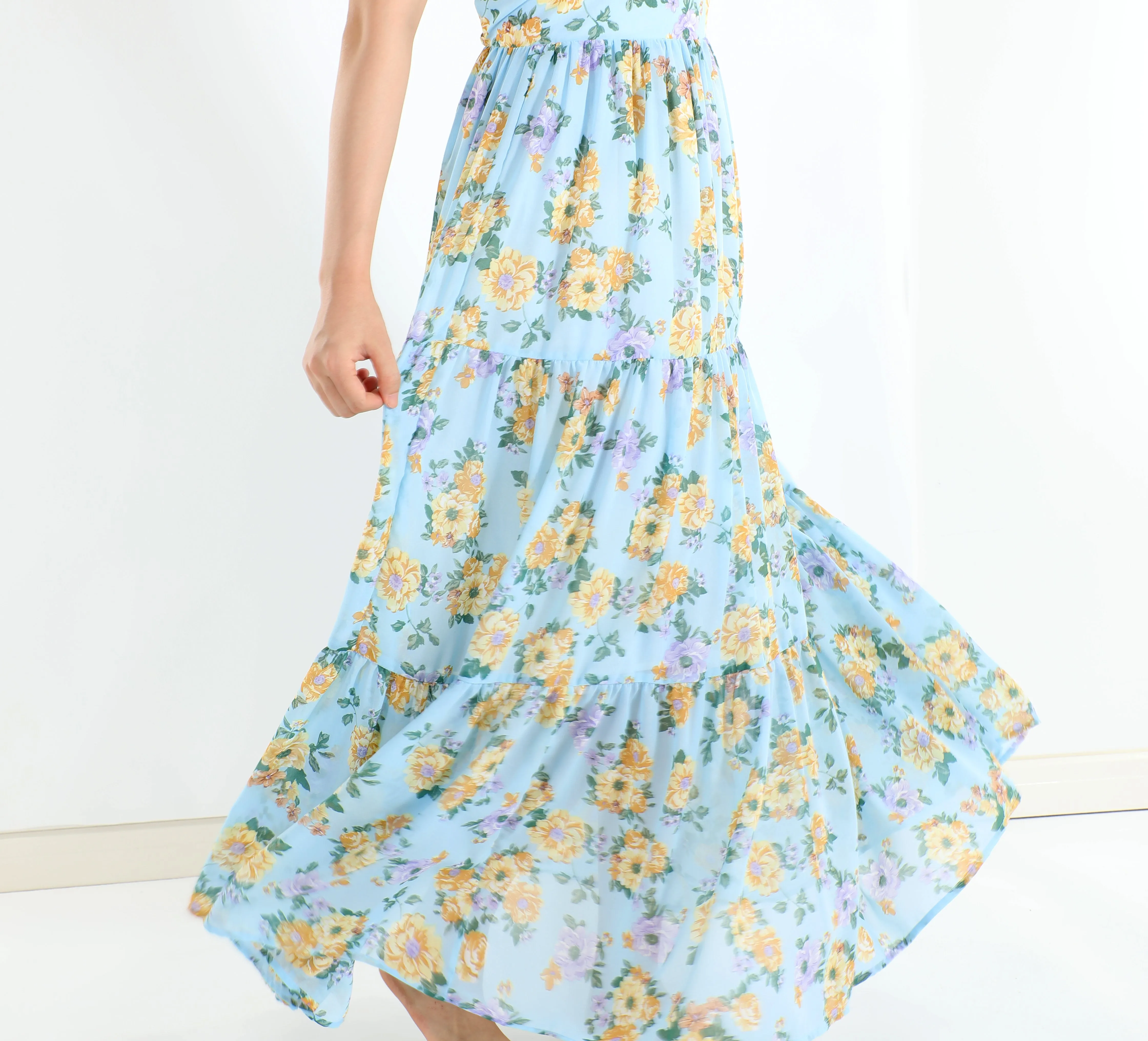 Flofallzique Girls Chiffon Dress Summer Maxi Floral  Tiered Dresses Spaghetti Strap Kids Boho Vintage Sundress