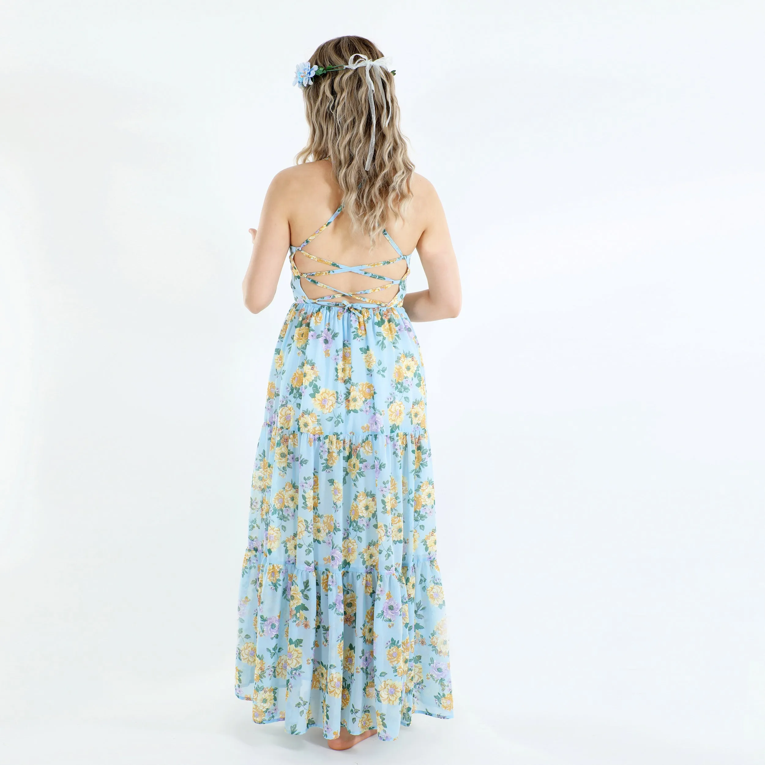 Flofallzique Girls Chiffon Dress Summer Maxi Floral  Tiered Dresses Spaghetti Strap Kids Boho Vintage Sundress