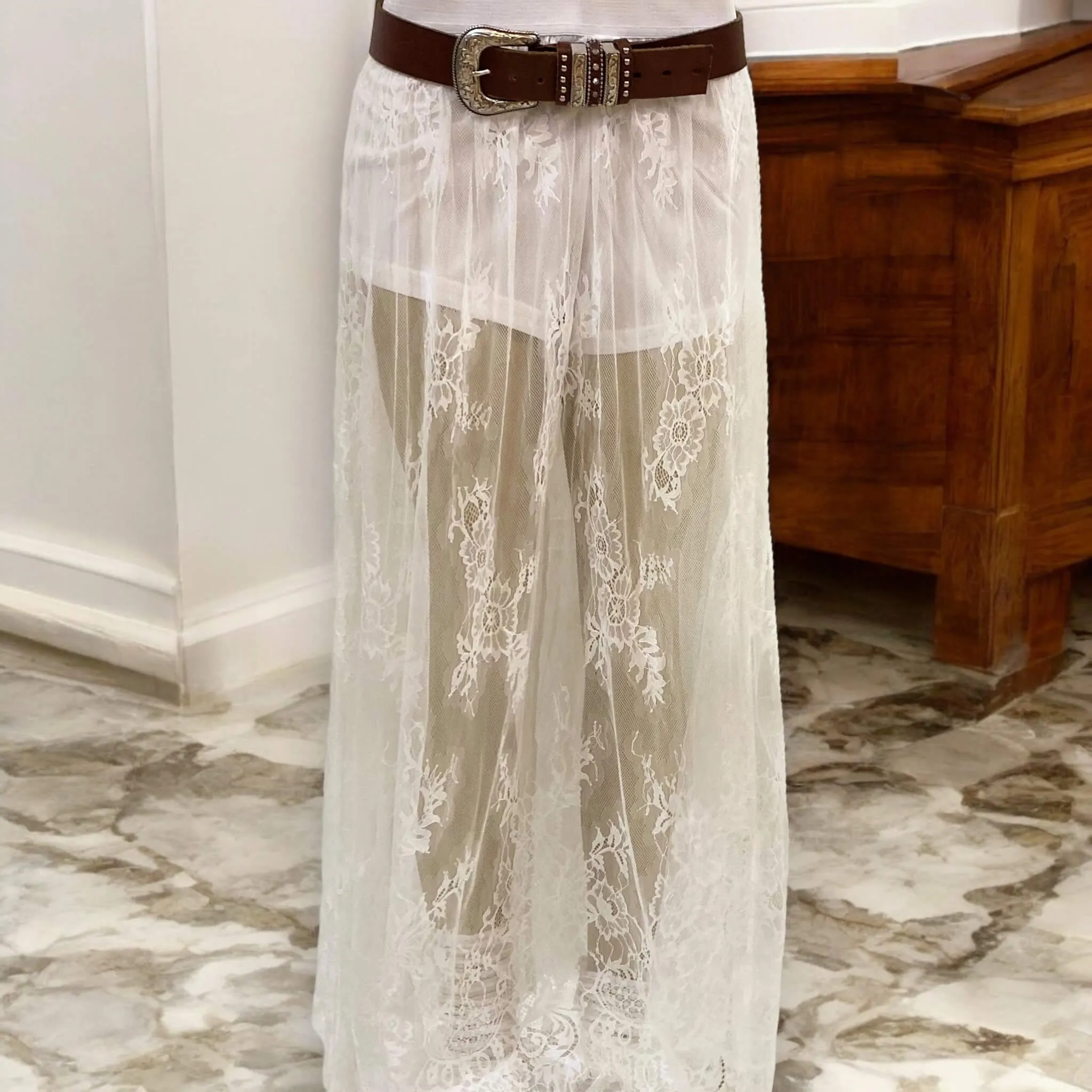 Floral Sheer Lace Skirt