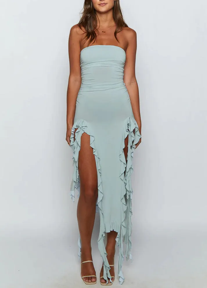 Flytonn- Ruffle High Slit Tube Dress