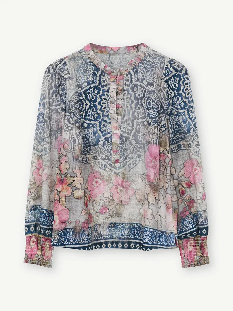 Gustav Neomi Ethnic Print Split Neck Blouse