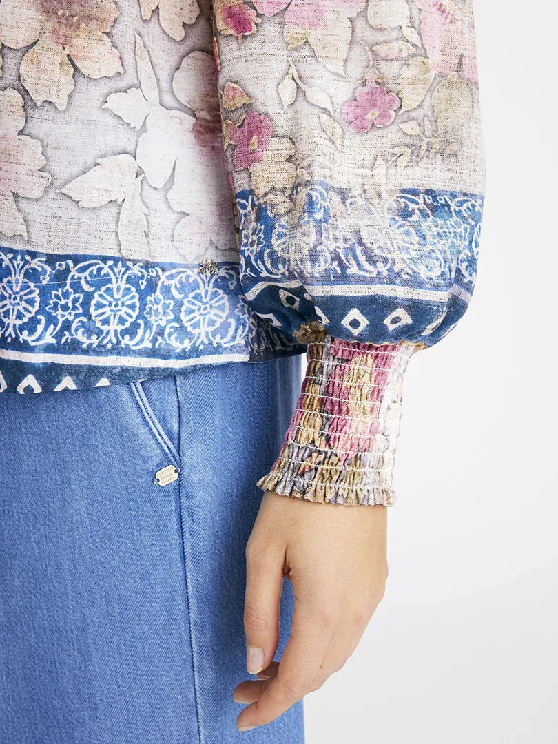 Gustav Neomi Ethnic Print Split Neck Blouse