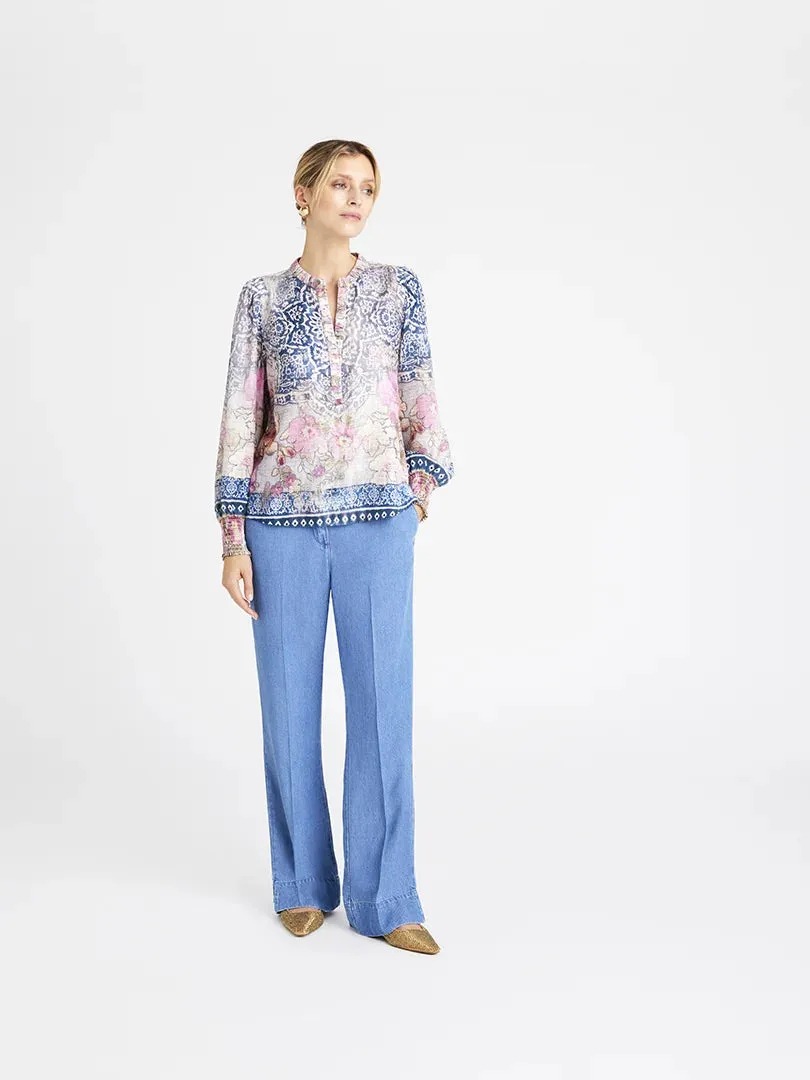 Gustav Neomi Ethnic Print Split Neck Blouse