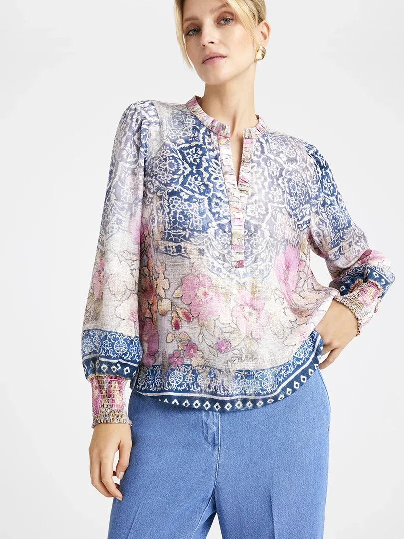 Gustav Neomi Ethnic Print Split Neck Blouse