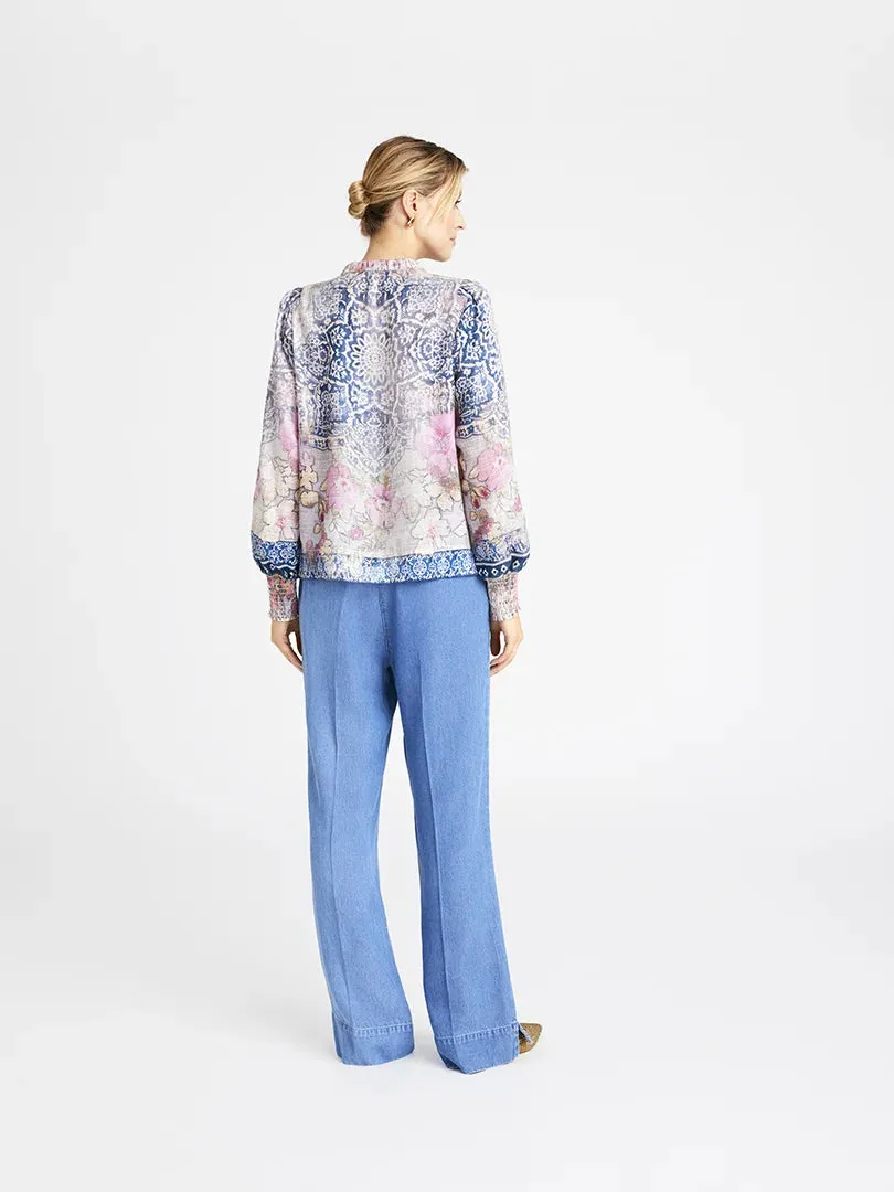 Gustav Neomi Ethnic Print Split Neck Blouse