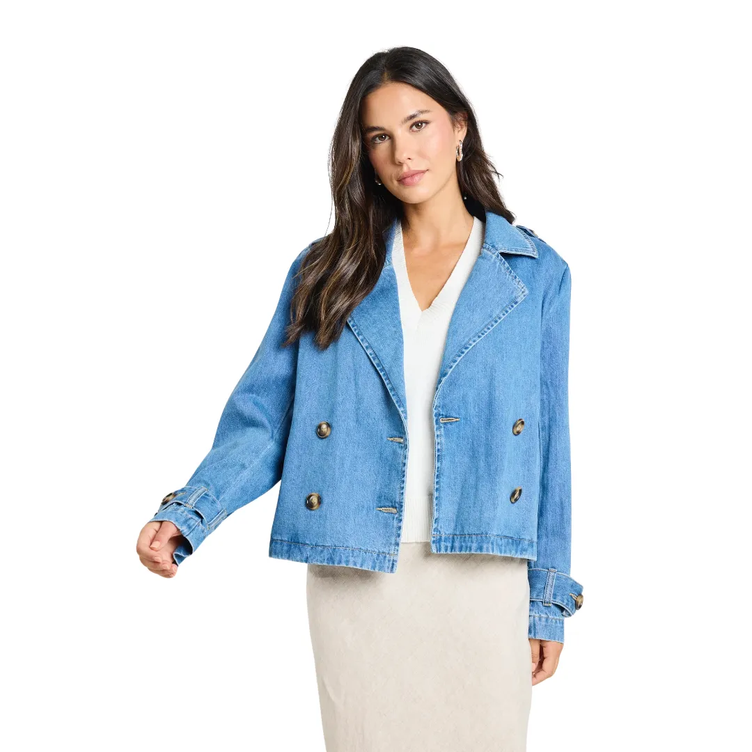 Heritage Storm Blue Cropped Denim Trench Jacket
