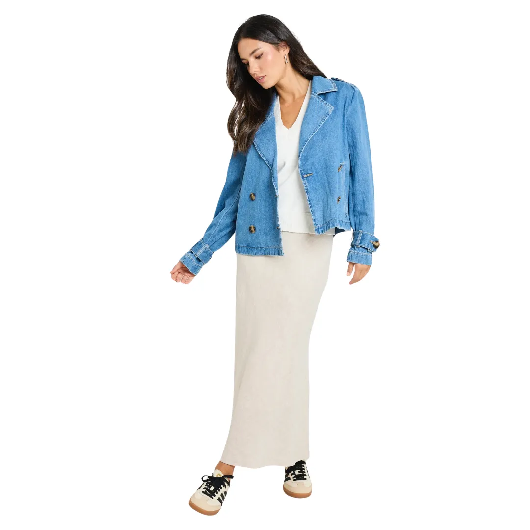 Heritage Storm Blue Cropped Denim Trench Jacket