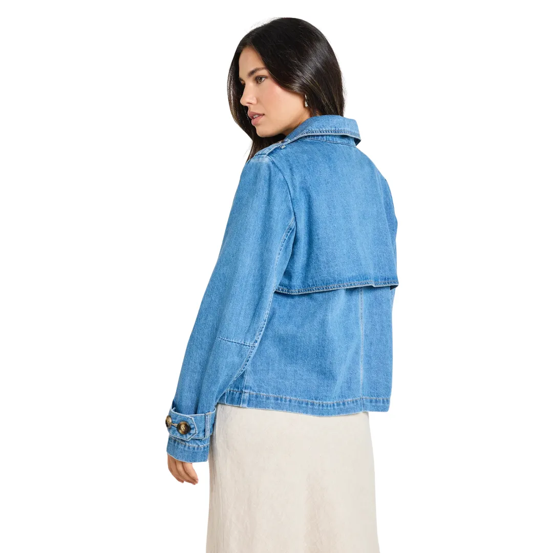 Heritage Storm Blue Cropped Denim Trench Jacket
