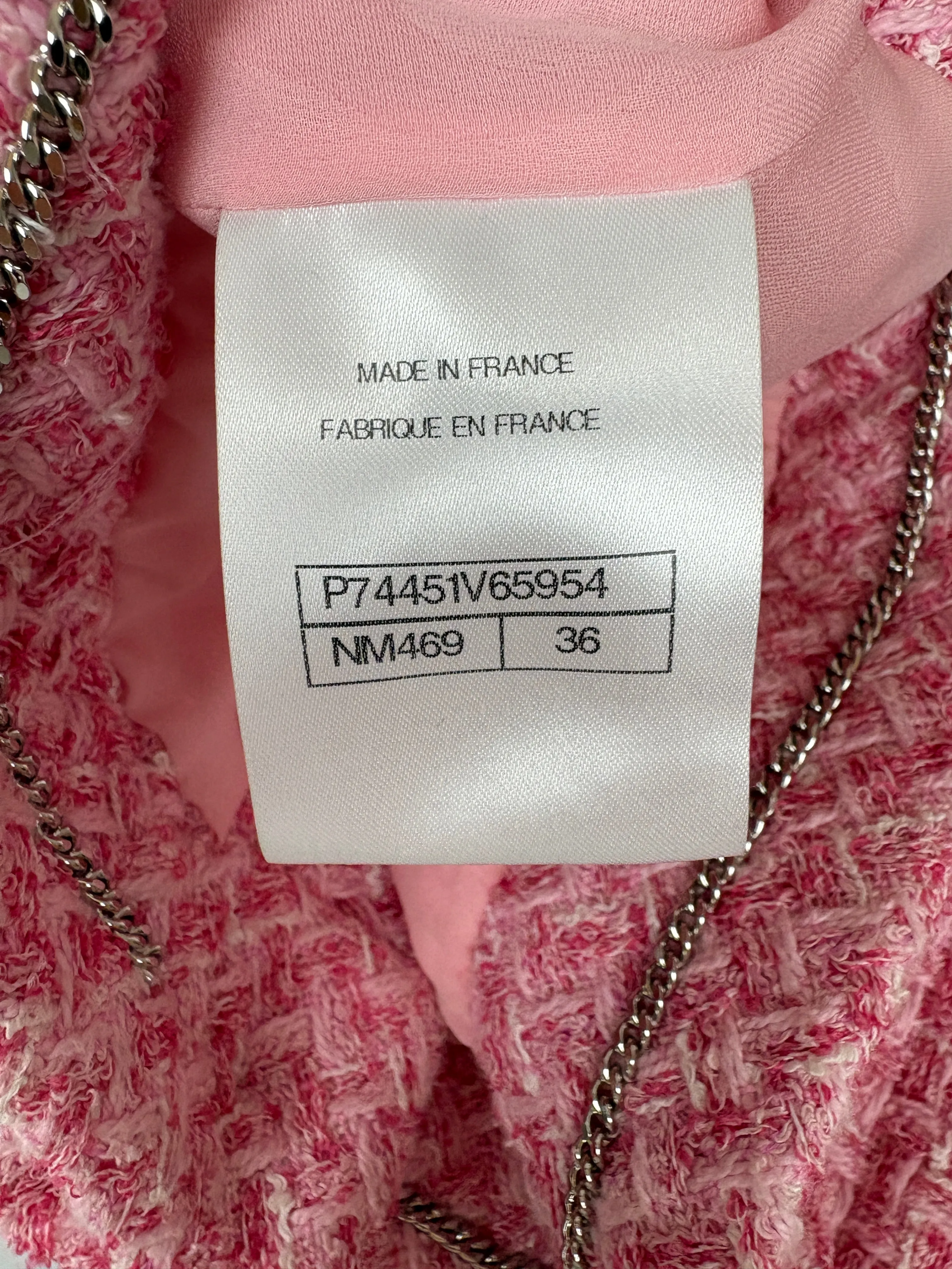 *hot*trendy Inspired  Chanel 2023 Cropped Pink Short Sleeve Tweed Jacket With Silver Cc Buttons Size Fr 36 (uk 8)