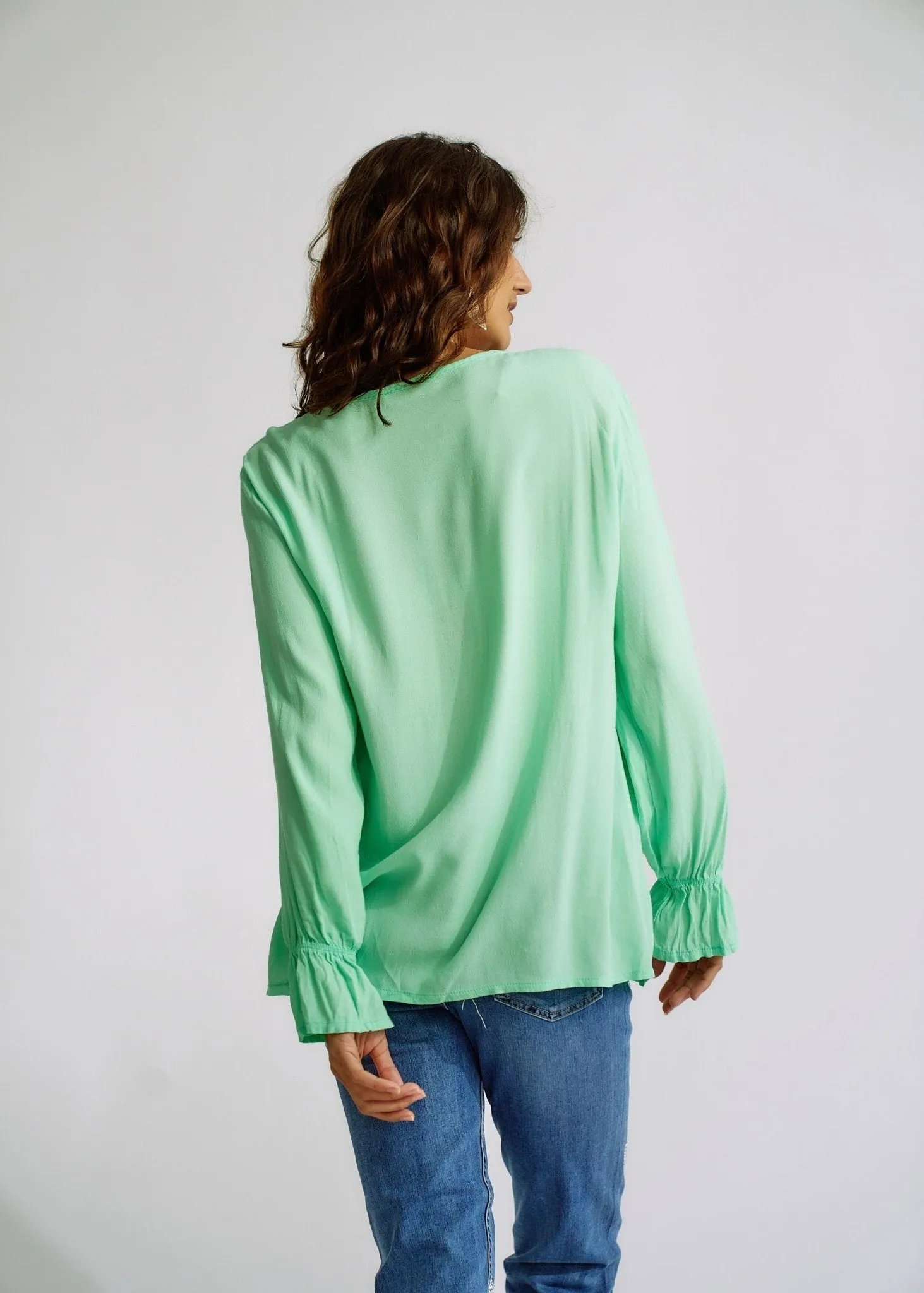 Italian Smock V Neck Blouse in Green
