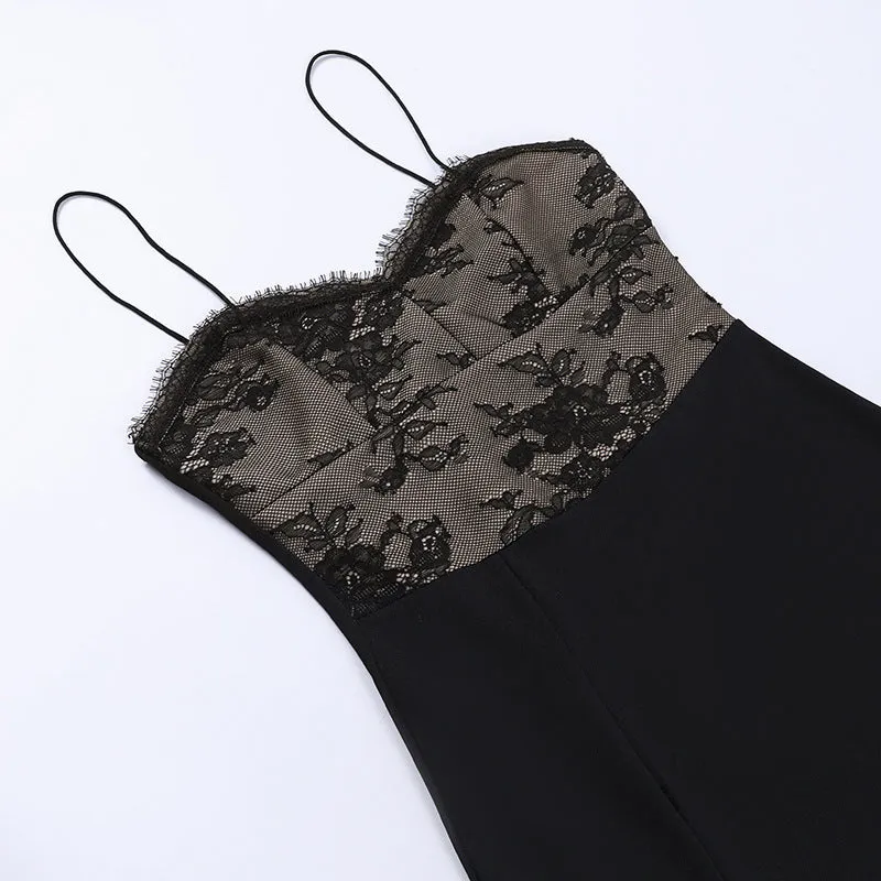 Jacquard Black Lace Slip Dress
