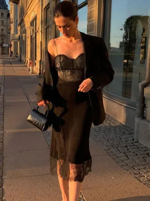 Jacquard Black Lace Slip Dress