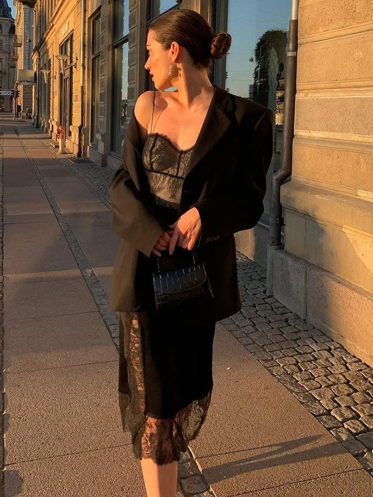 Jacquard Black Lace Slip Dress