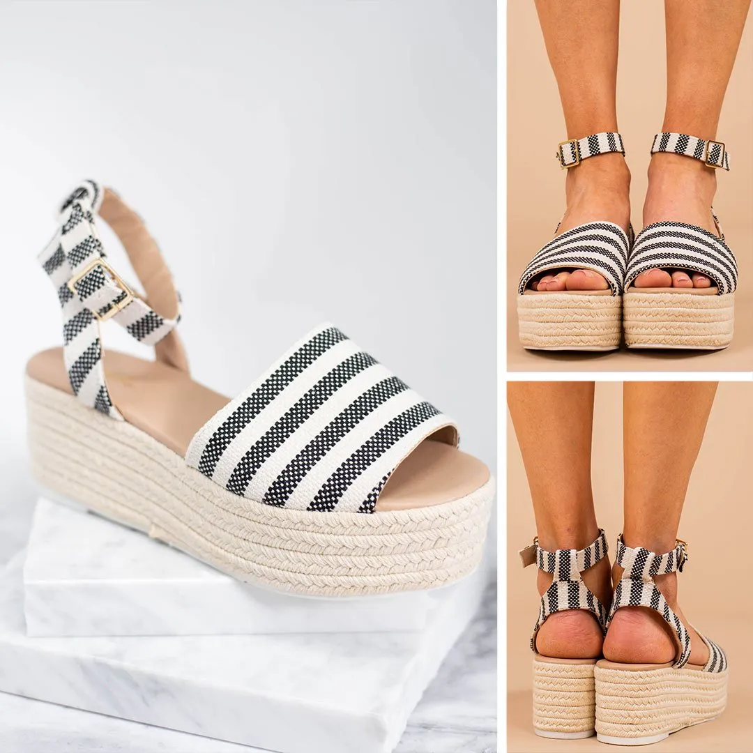 Let's Go To The Beach Natural Striped Wedges