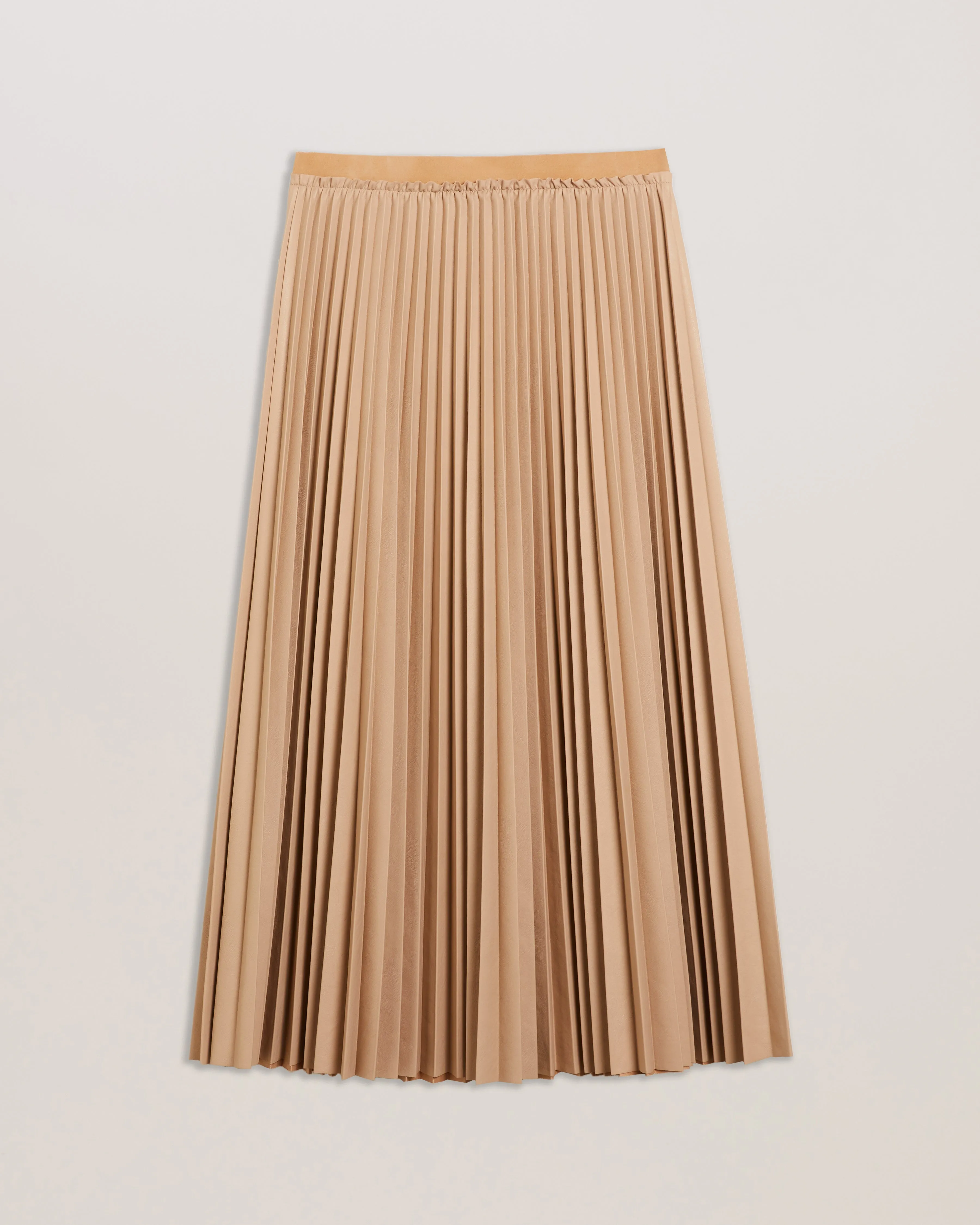 Liydah Faux Leather Pleated Skirt Camel