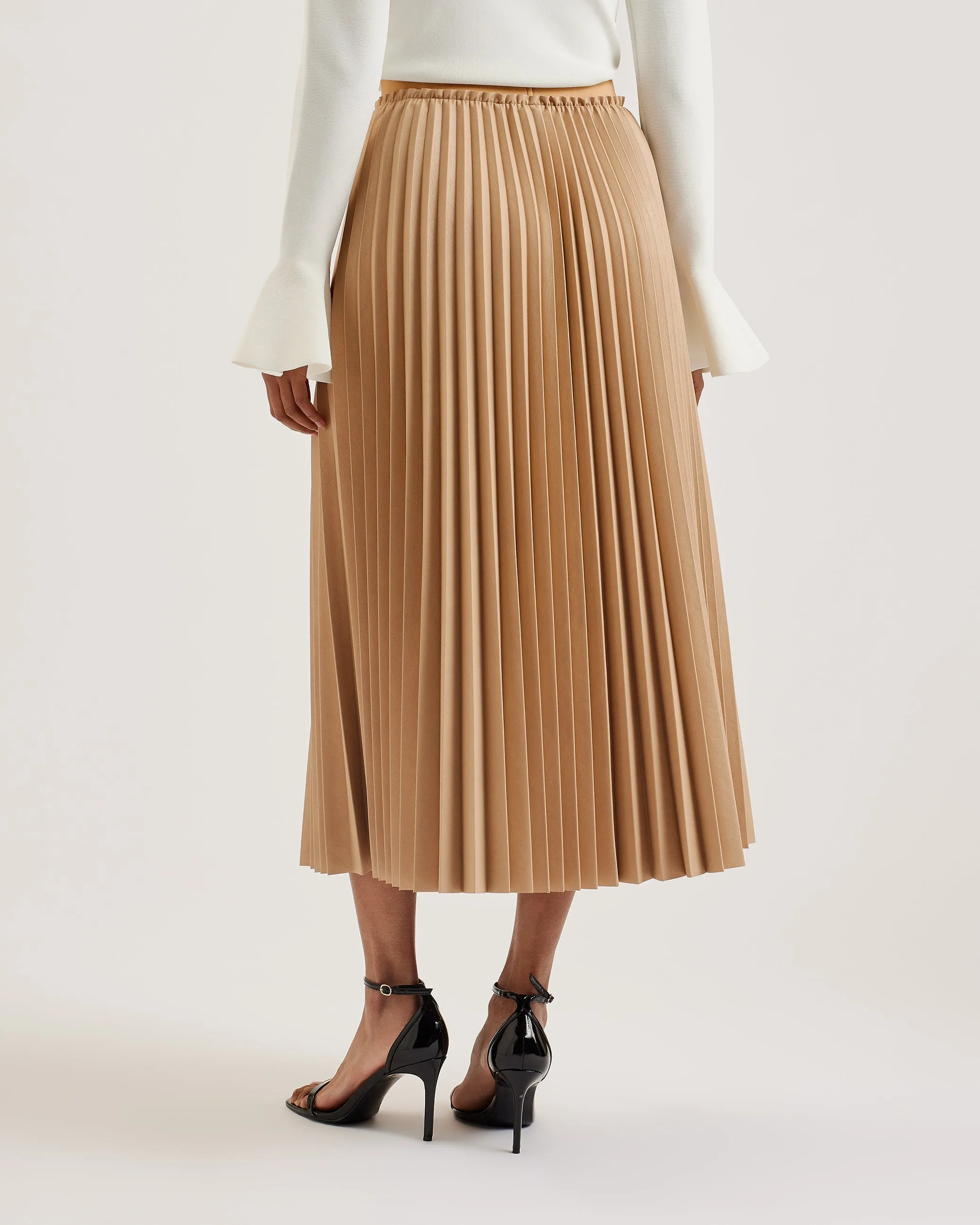 Liydah Faux Leather Pleated Skirt Camel
