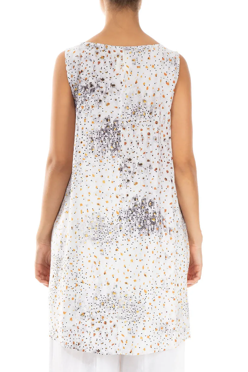 Longer Back Sleeveless White Meadow Silk Bamboo Tunic